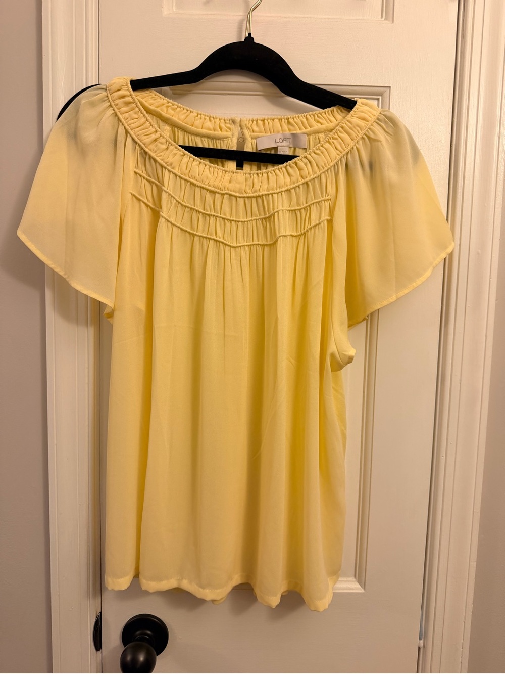 LOFT Soft Yellow Flutter-Sleeve Peasant Blouse